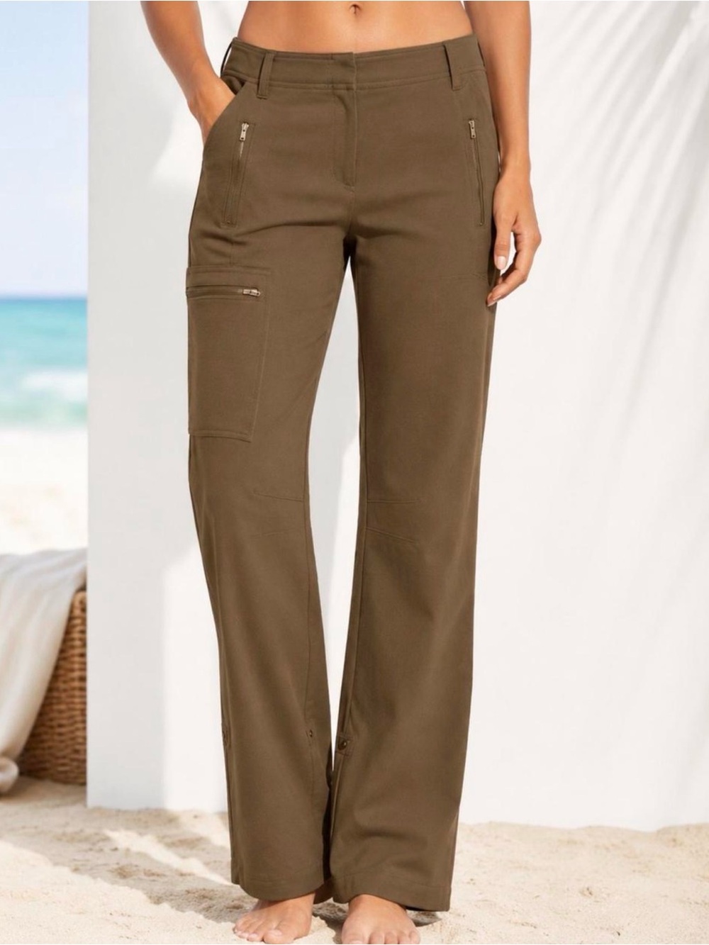 Chico's Olive Green Wide-Leg Utility Pants
